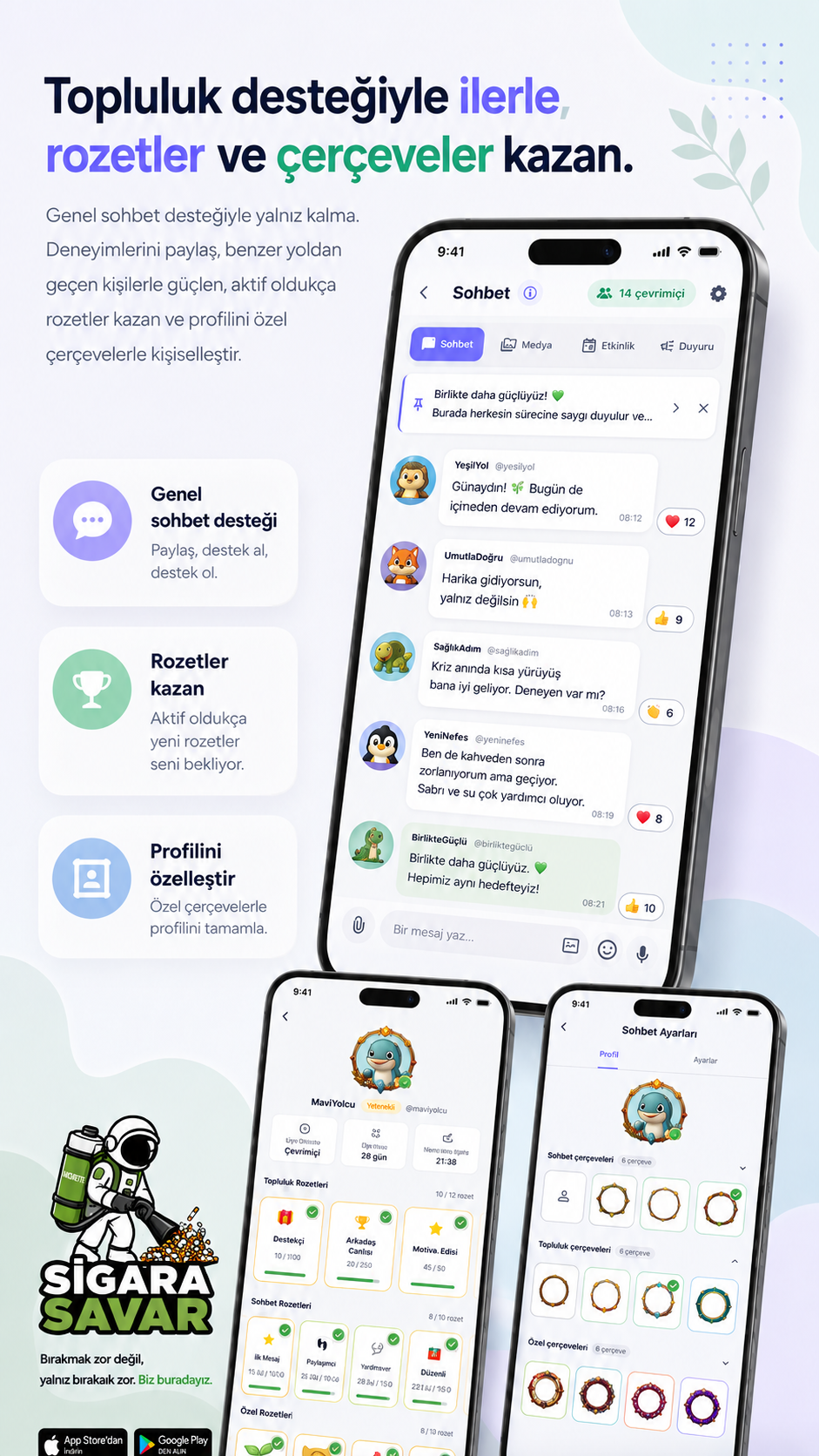 Sigara Savar topluluk ve sohbet ekranları